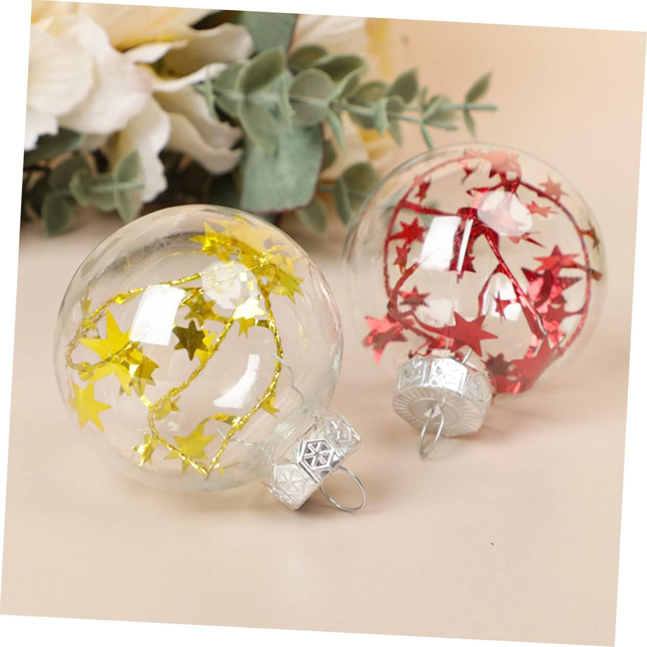 Zerodeko 6 bolas de Navidad decorativas, inastillables, adornos de Navidad transparentes, adorno de bola rellenable, bola de árbol de Navidad, bola