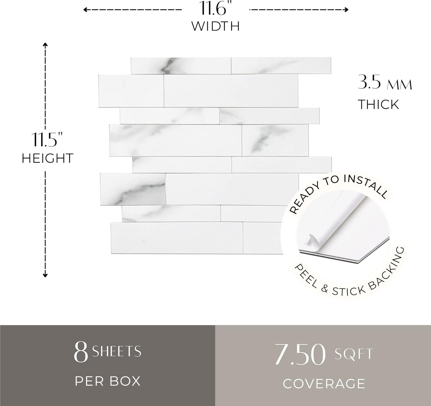 Avant Decor  8 azulejos  Azulejos de metro mixtos de compuesto de piedra  Azulejos de cocina para despegar y pegar  Azulejos de pared adhesivos