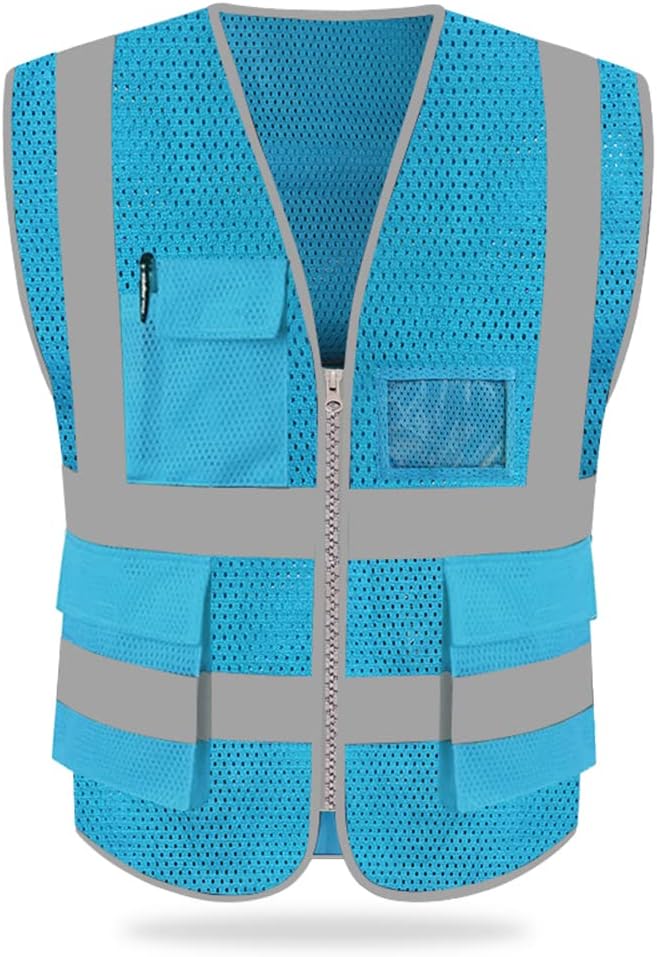 HYCOPROT High Visibility Mesh Safety Reflective Vest with Pockets and Zipper, Meets ANSIISEA Standards