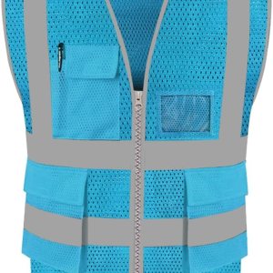 HYCOPROT High Visibility Mesh Safety Reflective Vest with Pockets and Zipper, Meets ANSIISEA Standards HYCOPROT High Visibility Mesh Safety Reflective Vest with Pockets and Zipper, Meets ANSIISEA Standards