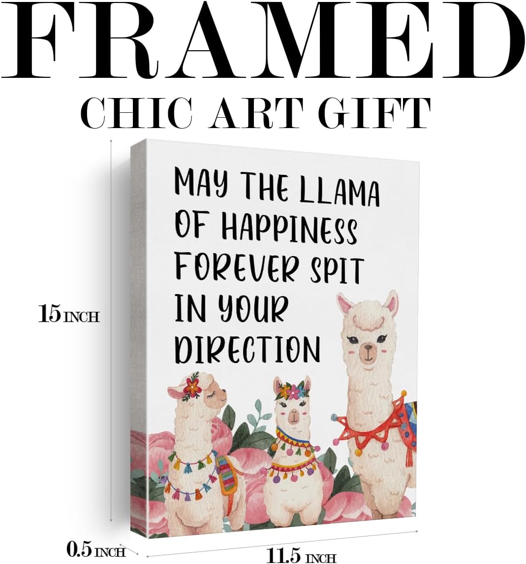 Arte inspirador motivacional para pared, póster con texto en inglés “May the Llama of Happines”, pintura enmarcada para decoración del hogar, 12 x