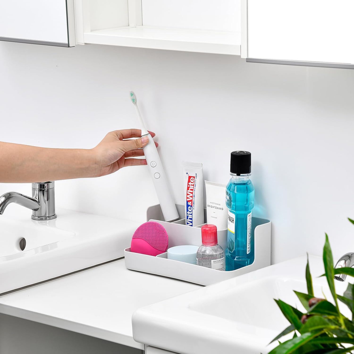 VITVITI Porta cepillos de dientes para baño, organizador de baño, encimera, organizador de encimera de baño con 5 compartimentos de almacenamiento