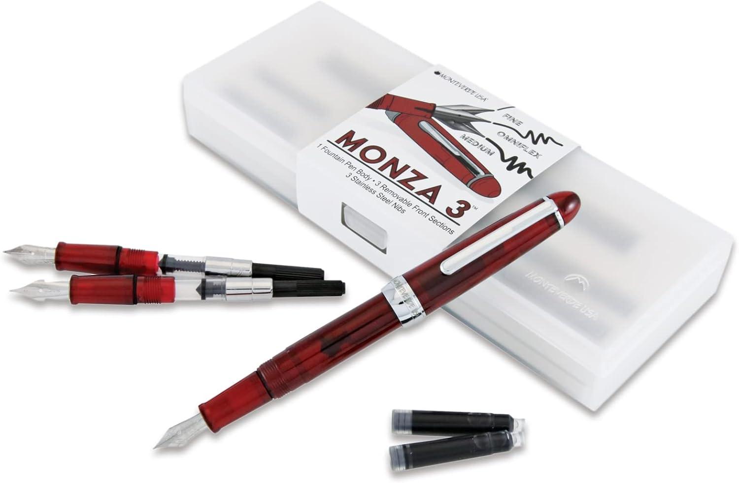 Monteverde Monza – Pluma estilográfica (3 unidades), color rojo