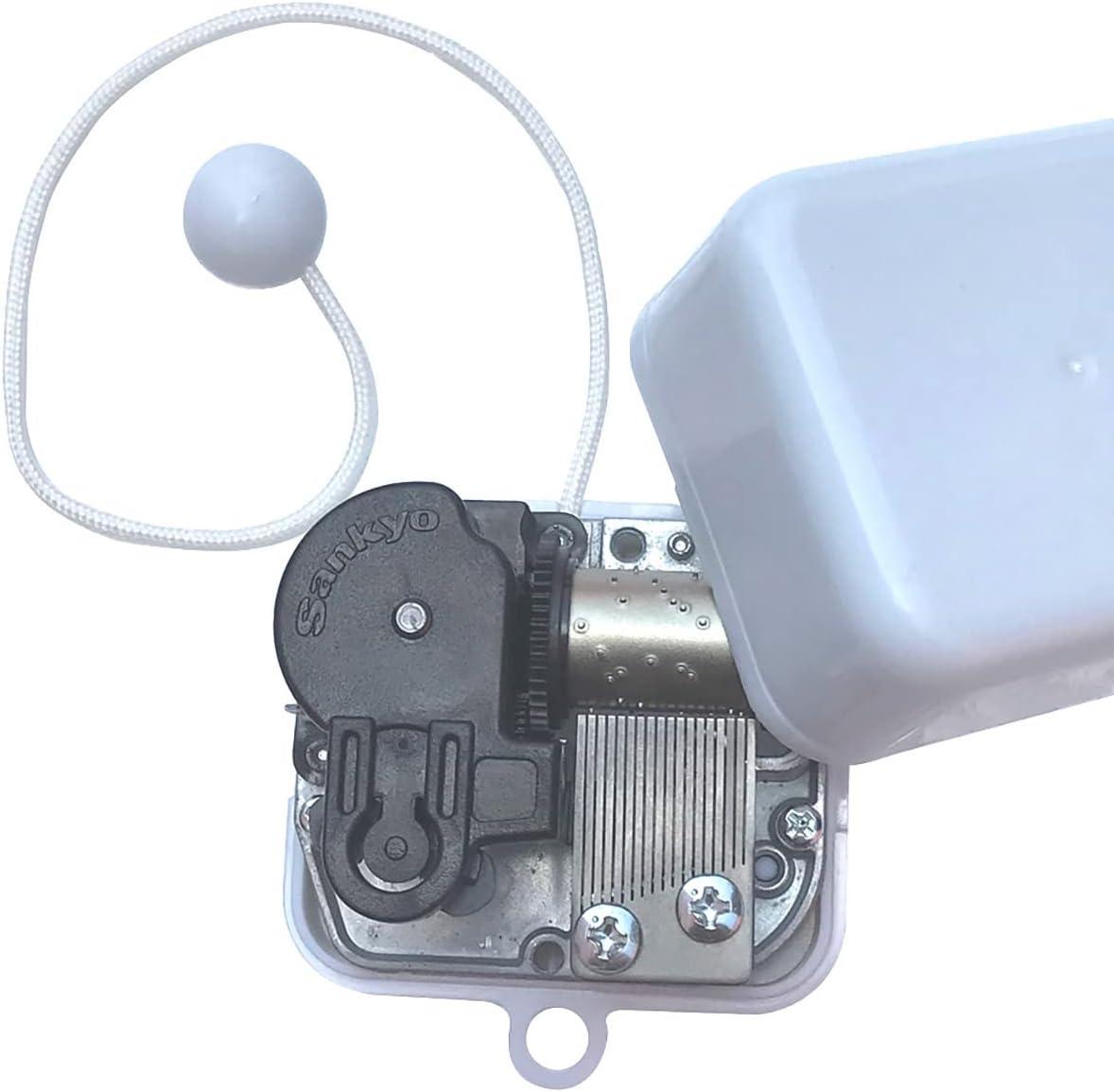 Caja de música con cuerda de plástico blanco con movimiento musical Sankyo (opción de 60 melodías) (Canción de cuna de Brahm)