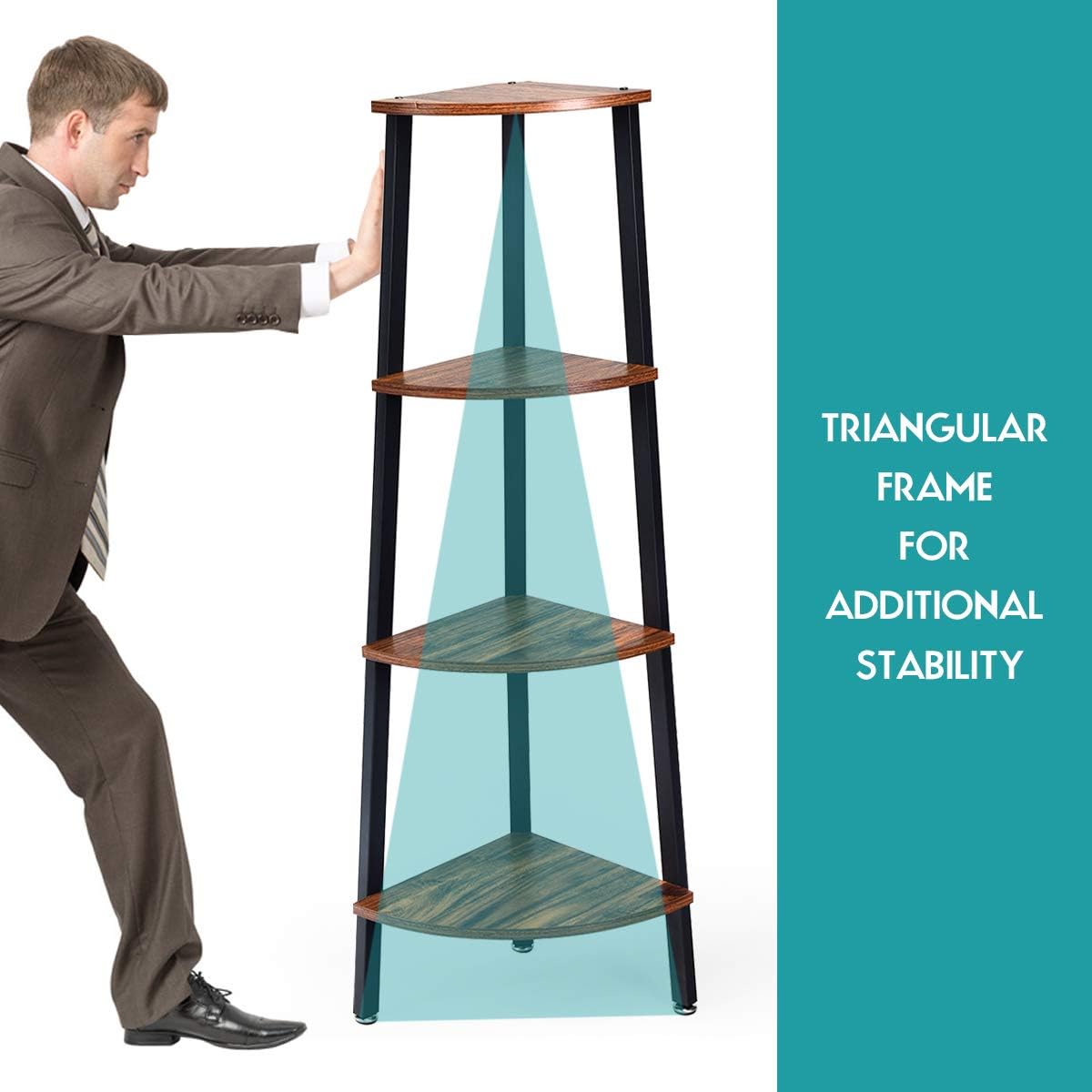 Giantex Estantería esquinera industrial multiusos de 4 niveles, estante de almacenamiento para el hogar u oficina, soporte de madera para plantas