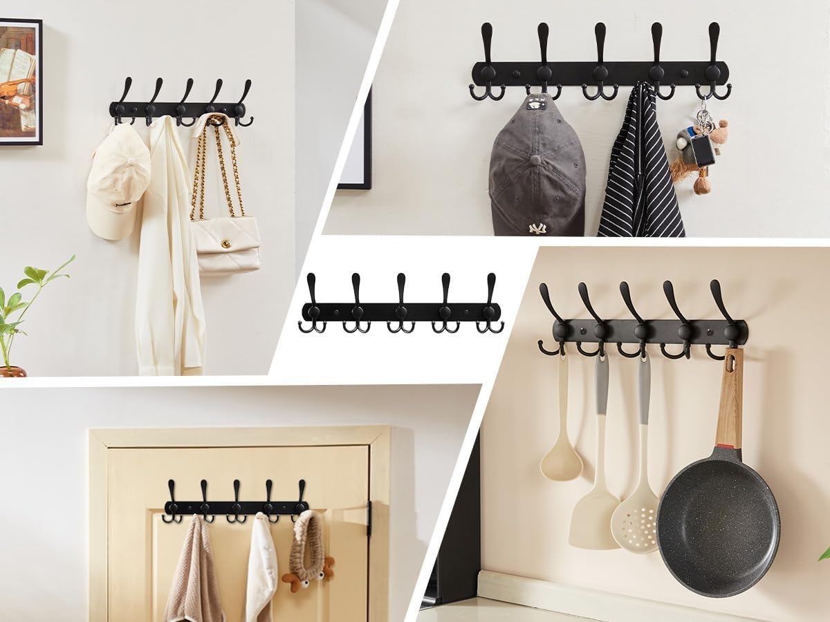 Gancho de pared para colgar ropa, ganchos de pared negros para dormitorio, cocina, baño, color negro