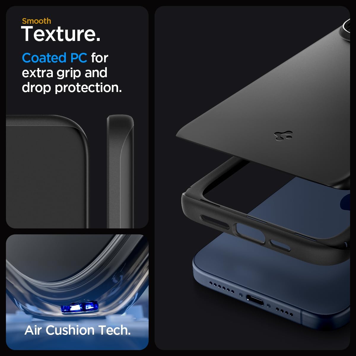 Spigen Funda delgada diseñada para iPhone 15 Pro Max (2023), protección de grado militar, color negro