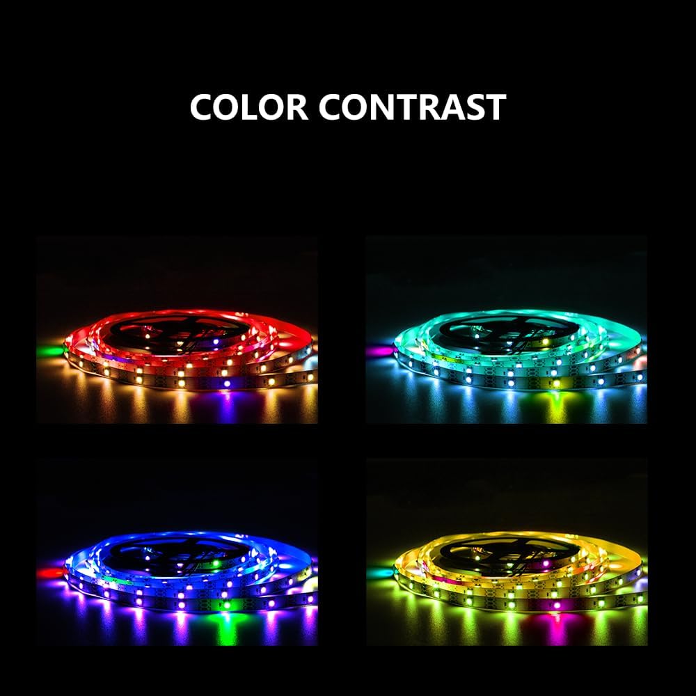 WS2812b Kit de tira LED direccionable individualmente de 16.4 pies, 30 píxelesm, aplicación Bluetooth, control remoto, sincronización de música, RGB