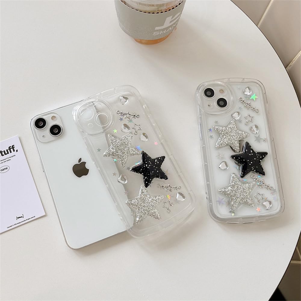 Funda para iPhone 12 con accesorios de cadena de dijes para teléfono, bonita funda 3D brillante con estrellas brillantes y diamantes de imitación