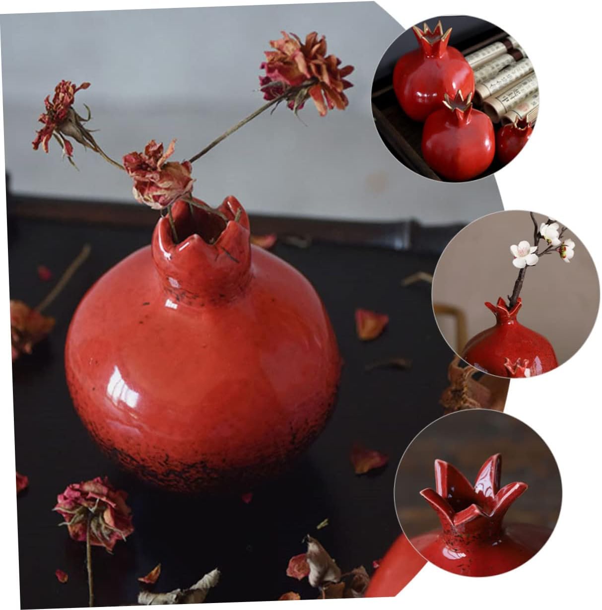 Holibanna Jarrón de granada de simulación para decoración de boda, jarrones de oficina, jarrones Ikebana, florero de flores secas para decoración