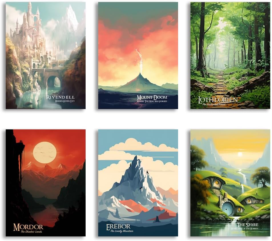 Mordor – Póster vintage de película de viaje de la Tierra Media, kit de collage de carteles de paisaje de la Tierra Media, impresión en lienzo,