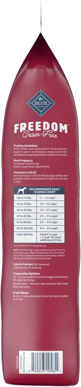 Blue Buffalo Freedom – Alimento seco natural para perros adultos, sin granos, carne de res, 11 libras