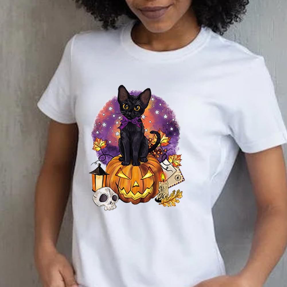 6 hojas de transferencia para planchar de Halloween, diseños de automóvil enano de calabaza, murciélago, calabaza, otoño, transferencias para