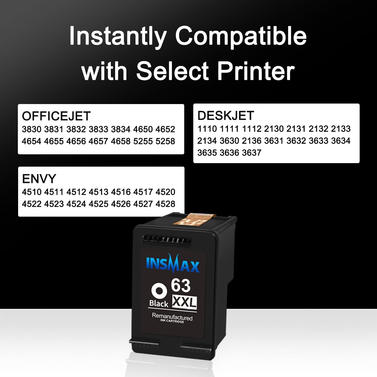 63XL – Cartucho de tinta negro de repuesto para HP Ink 63 63XXL, HP funciona con impresora OfficeJet 3830 4650 4655 5200 5255 5258 Envy 4520 4512