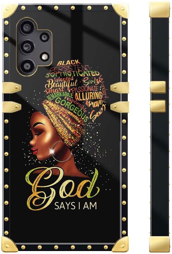 TAMEFOX Funda compatible con Samsung Galaxy A32 4G, hermosa funda cuadrada para niñas y mujeres, funda decorativa de metal suave de poliuretano
