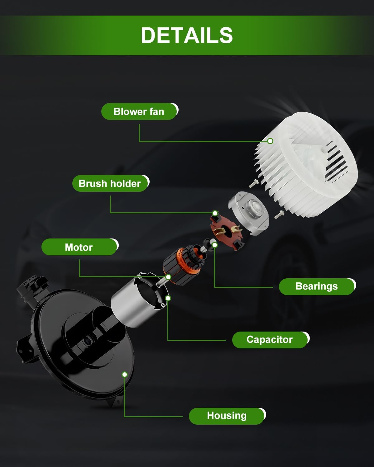 SCITOO Motor de soplador de calentador de plástico ABS para Ford con ventilador, motores de sopladores HVAC aptos para 2009-2014 para Ford