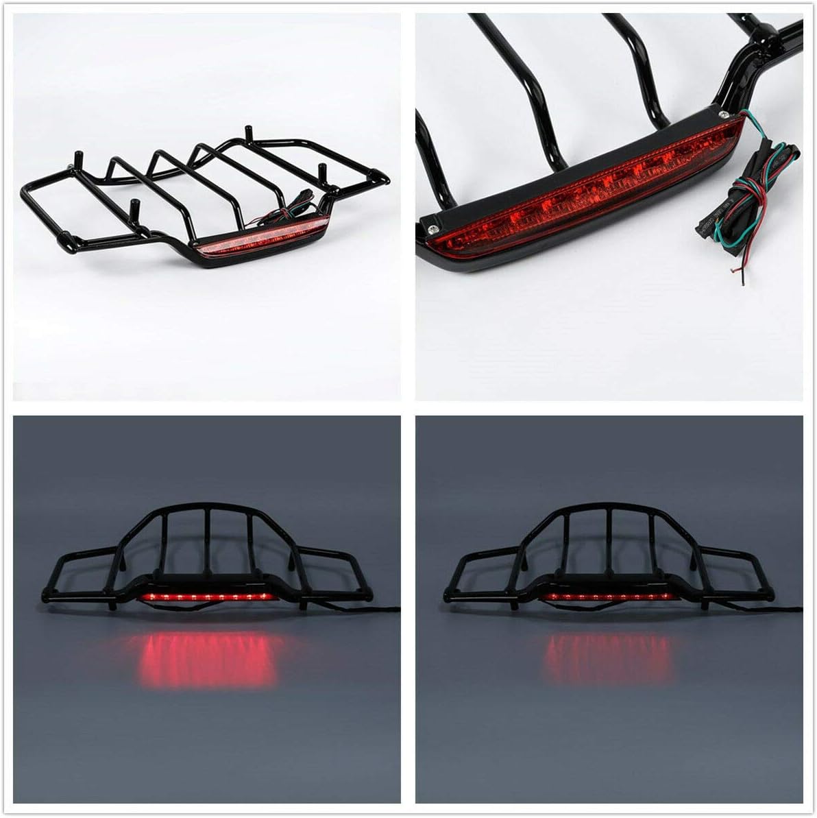 TCMT Estante de equipaje para maletero con LED color negro para Harley Road King Road Glide Street Glide Electra Glide Ultra Limited 1993-2013