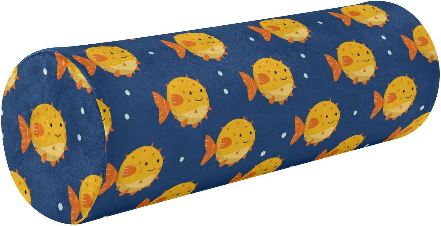 Almohada cervical redonda amarilla de pez hawaiano, almohada cervical, almohada para el cuello, almohada redonda pequeña para sillas, almohada