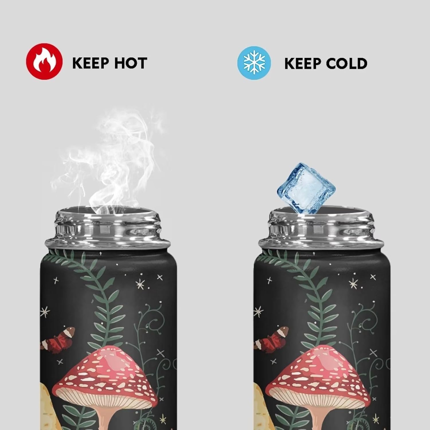 Botella de agua de entrenamiento de hongos para mujeres y hombres, aislada, botella de agua de acero inoxidable de 20 onzas con asa, taza de viaje,