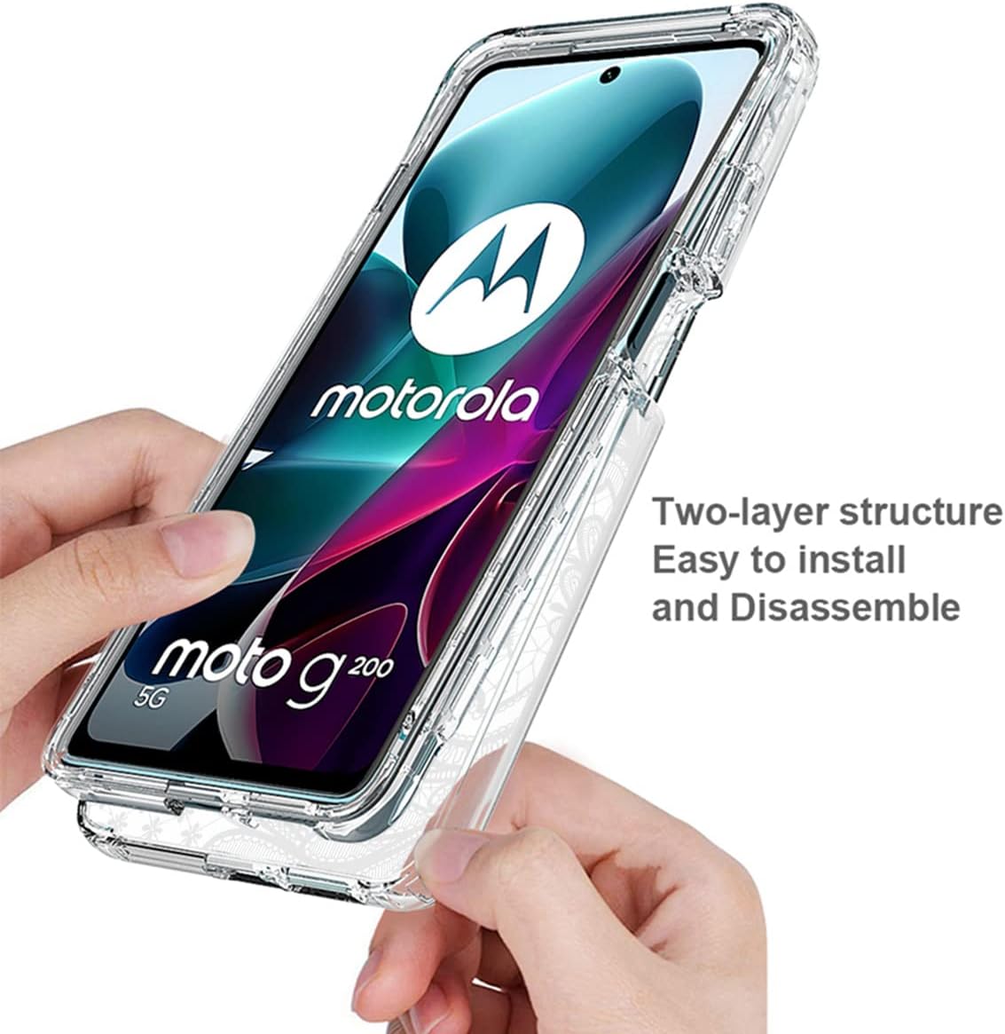 Yodueiv Funda para Moto G200, Moto Edge S30 XT2175-2 con protector de pantalla de vidrio templado, funda protectora de cuerpo completo con bonito
