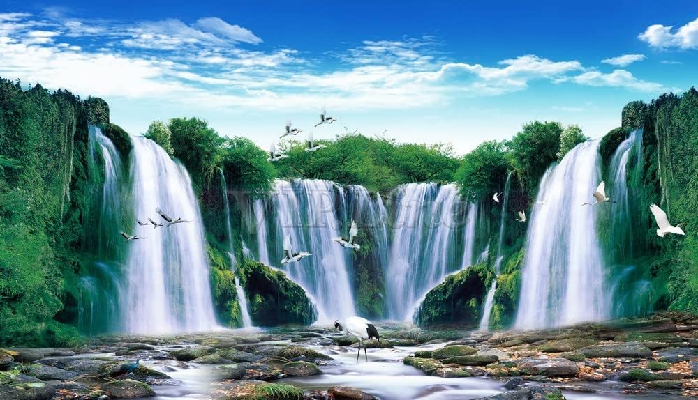 VIP.LINE – Póster de fondo de acuario de bosque de cascada de PVC, adhesivo autoadhesivo para pecera (30 x 18 pulgadas29.9 x 18.1 in)