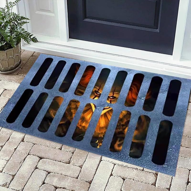 Felpudo de payaso con ilusión de Halloween, tapete de ilusión de vórtice 3D, de goma antideslizante, lavable, impermeable, duradero, fácil de