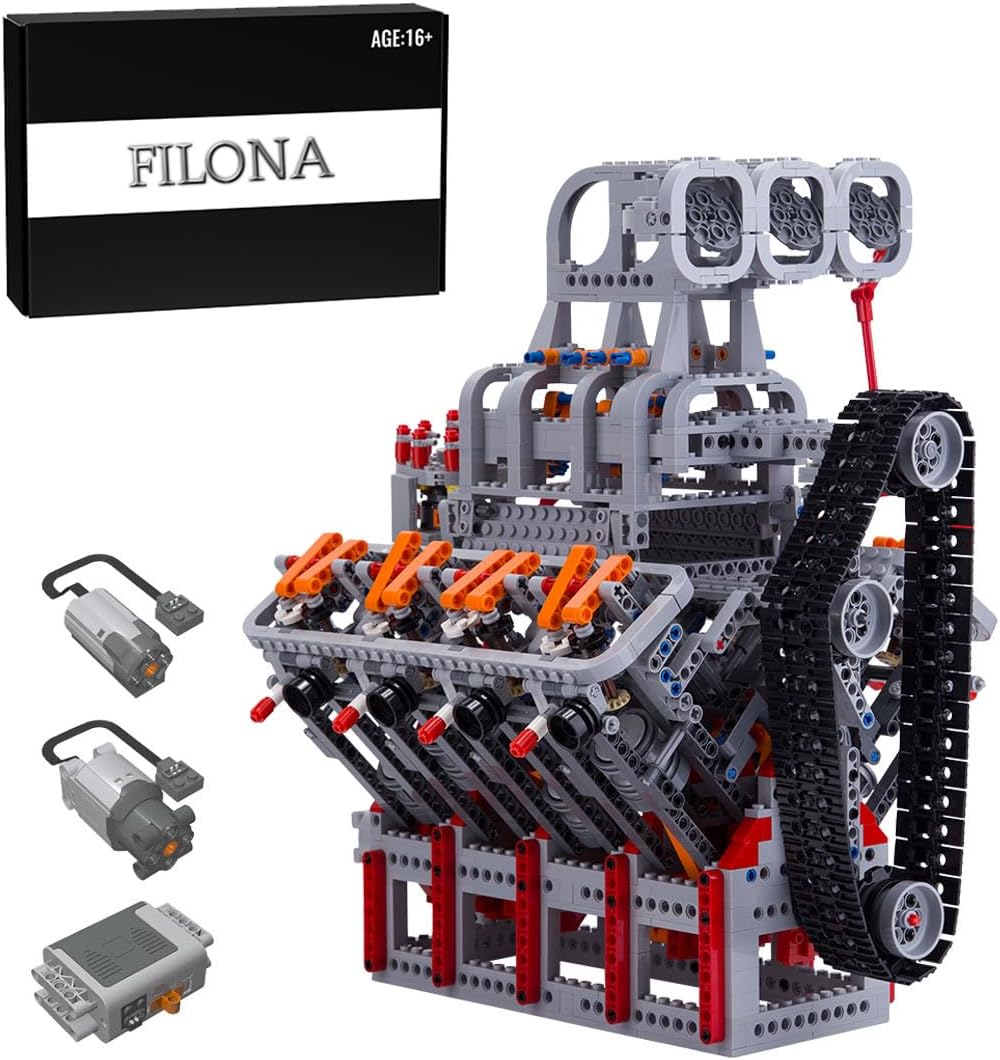 FILONA Kit de construcción de motor V8 que funciona, OHV V8 General Motors juego de bloques de construcción de motor para niños y adultos, MOC