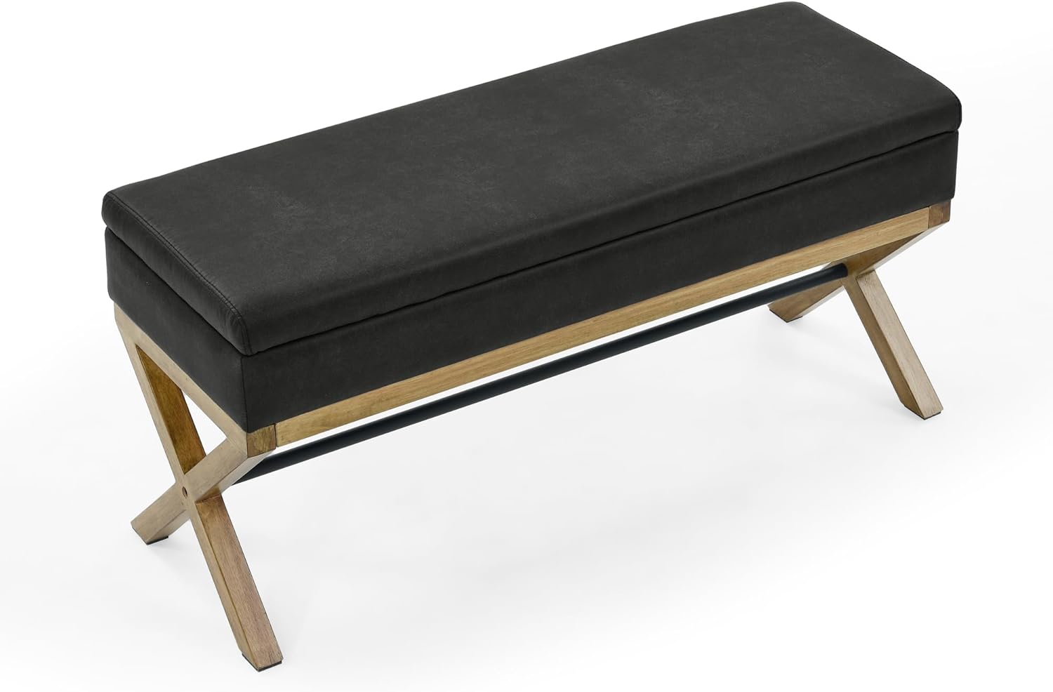 Otomanas de almacenamiento acolchadas, taburete de dormitorio, taburete de cama tejido con patas de madera cruzadas, adecuado para sala de estar y
