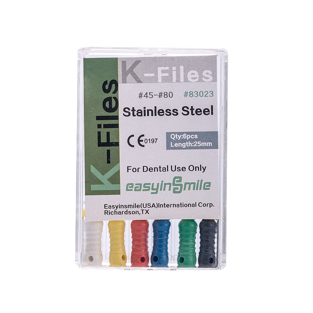 K Files – Limpiador de conducto radicular dental de 0.984 in, 6 unidades para tratamiento endodóntico (#45-80)