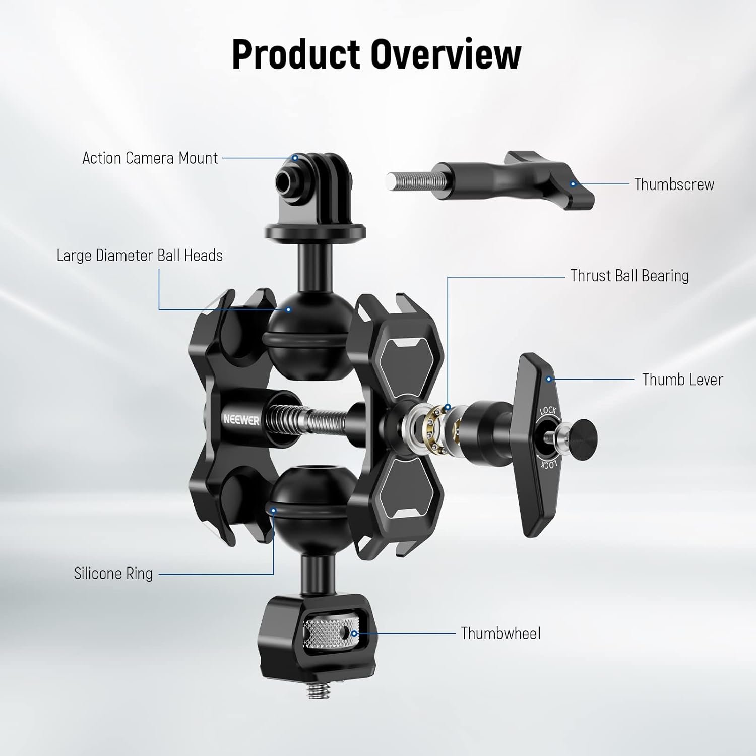 NEEWER Soporte de brazo mágico para Hero 12 11 10 Osmo Action 4 3 One X3 GO3, adaptador de brazo articulado con tornillo de 14 pulgadas para montaje
