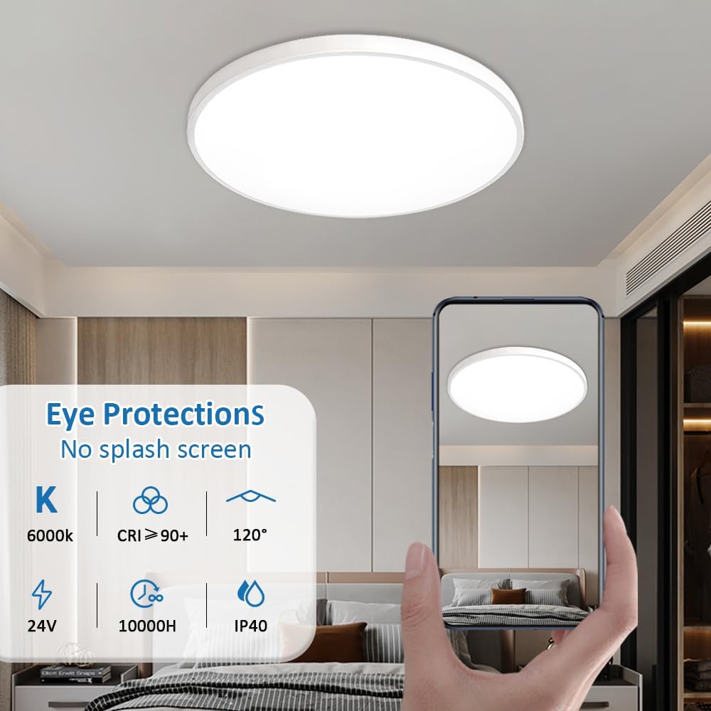 Lámpara de techo de montaje empotrado, lámpara LED de montaje en superficie de 30 W para dormitorio, cocina, lámparas de montaje plano ultrafinas y