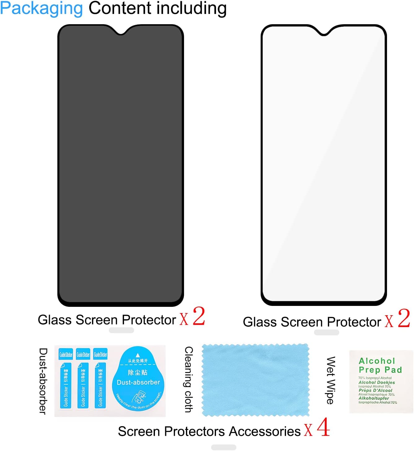 2 Privacidad+2 protectores de pantalla transparentes de privacidad y transparente para Samsung Galaxy A13 5G vidrio templado antiespía, Ultra HD,