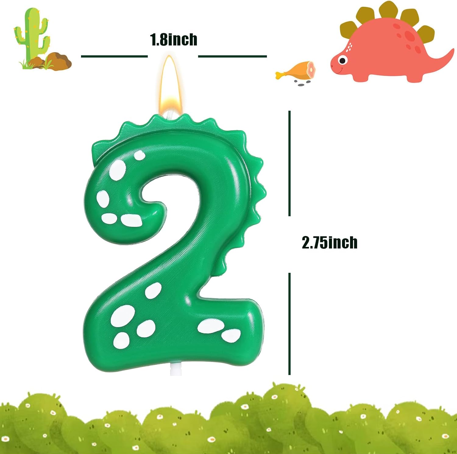 Vela verde de dinosaurio número 2 para decoración de fiesta de cumpleaños de niños, suministros de fiesta de dinosaurio de segundo cumpleaños,