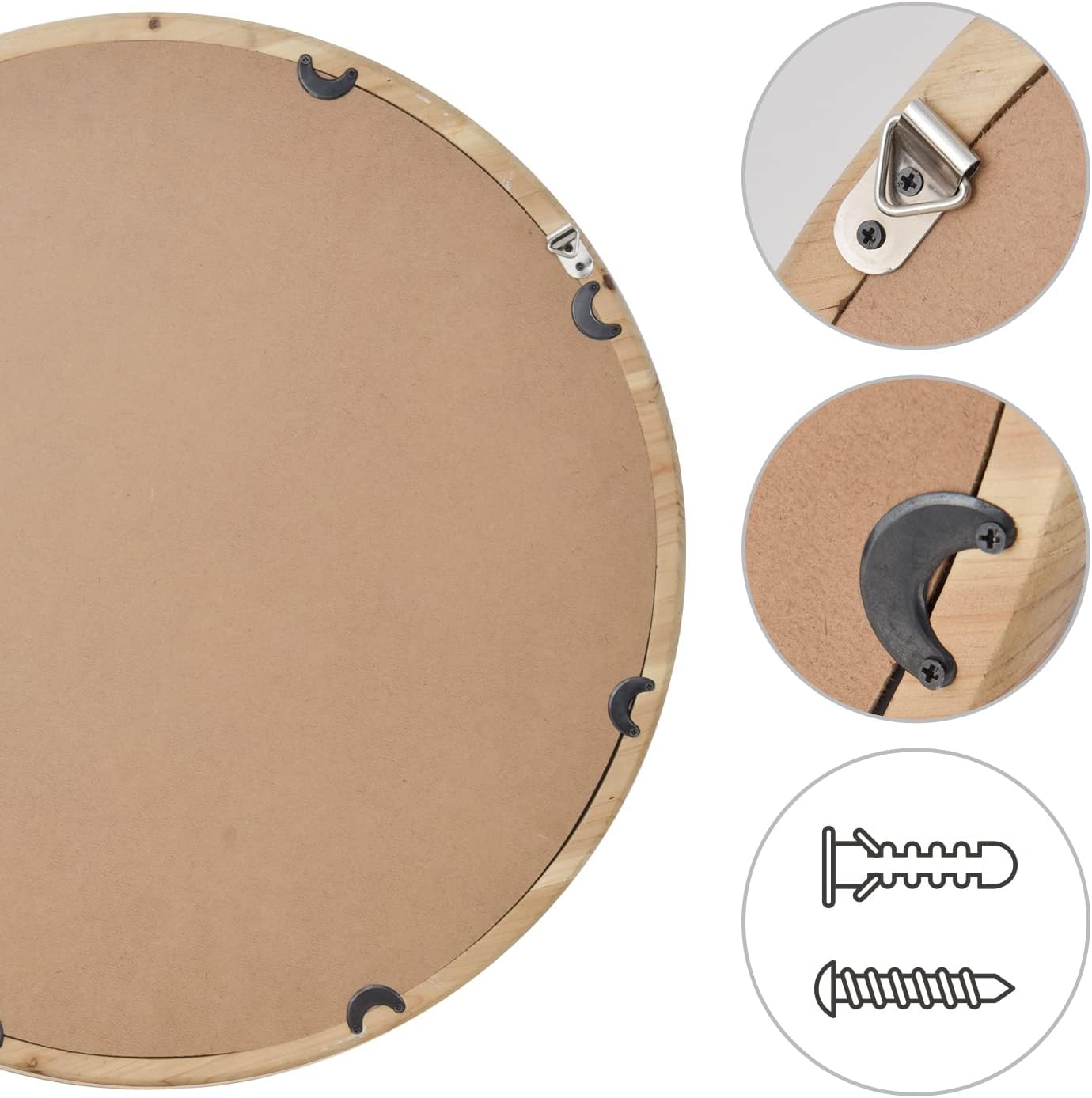 Espejo de madera natural de 24 pulgadas, espejo circular grande rústico decorativo para sala de estar, chimenea, pasillo, granja
