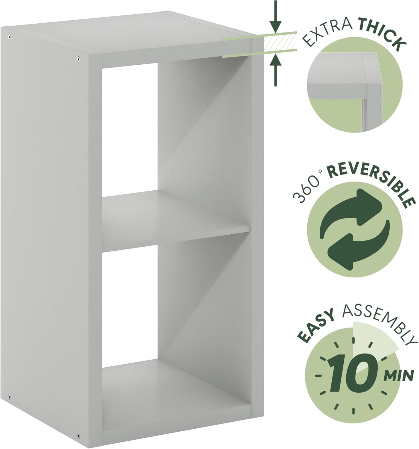 Furinno Organizador de almacenamiento de cubos decorativos con parte trasera abierta, 2, color gris claro