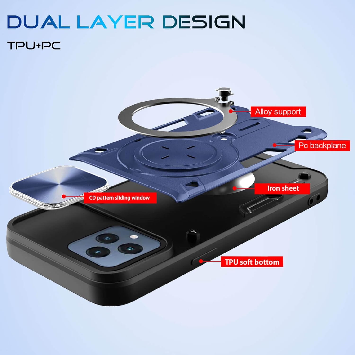 Funda para teléfono Revvl 6 5GRevvl 6X 5G, soporte de metal para mujeres y hombres, protector de lente de cámara, protección completa delgada y dura