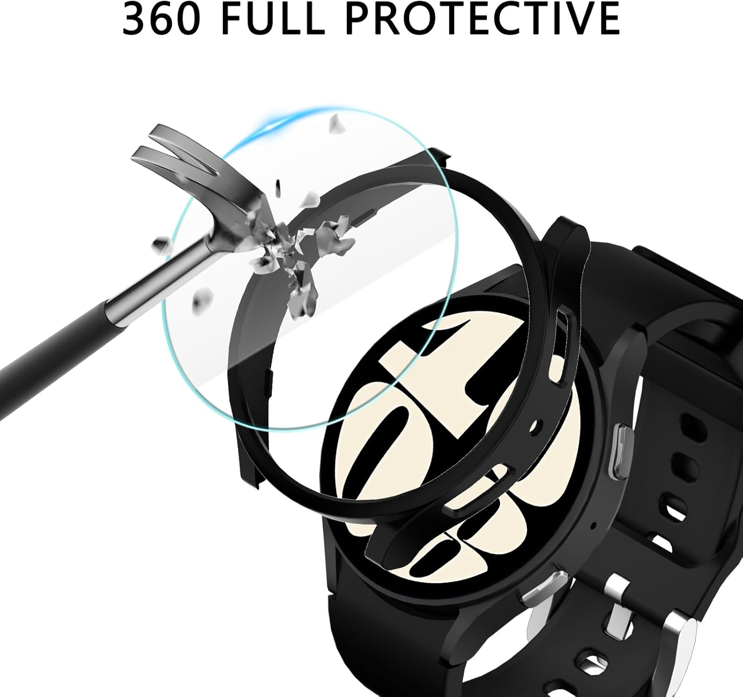 Cuteey Paquete de 4+4 para Galaxy Watch 6 Funda protectora de pantalla de 1.732 pulgadas, accesorios, cubierta rígida de policarbonato con película