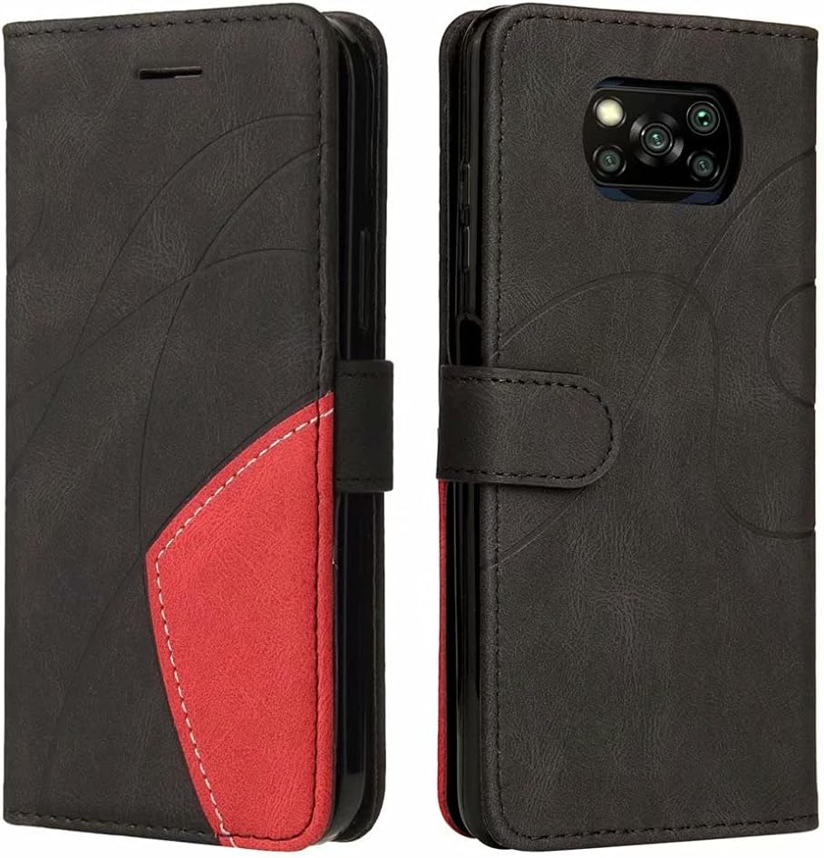 Empalme Xiaomi Poco X3 Pro Wallet Case Negro, correa de muñeca PU cuero cartera cierre magnético cubierta Flip stand funda protectora para Xiaomi