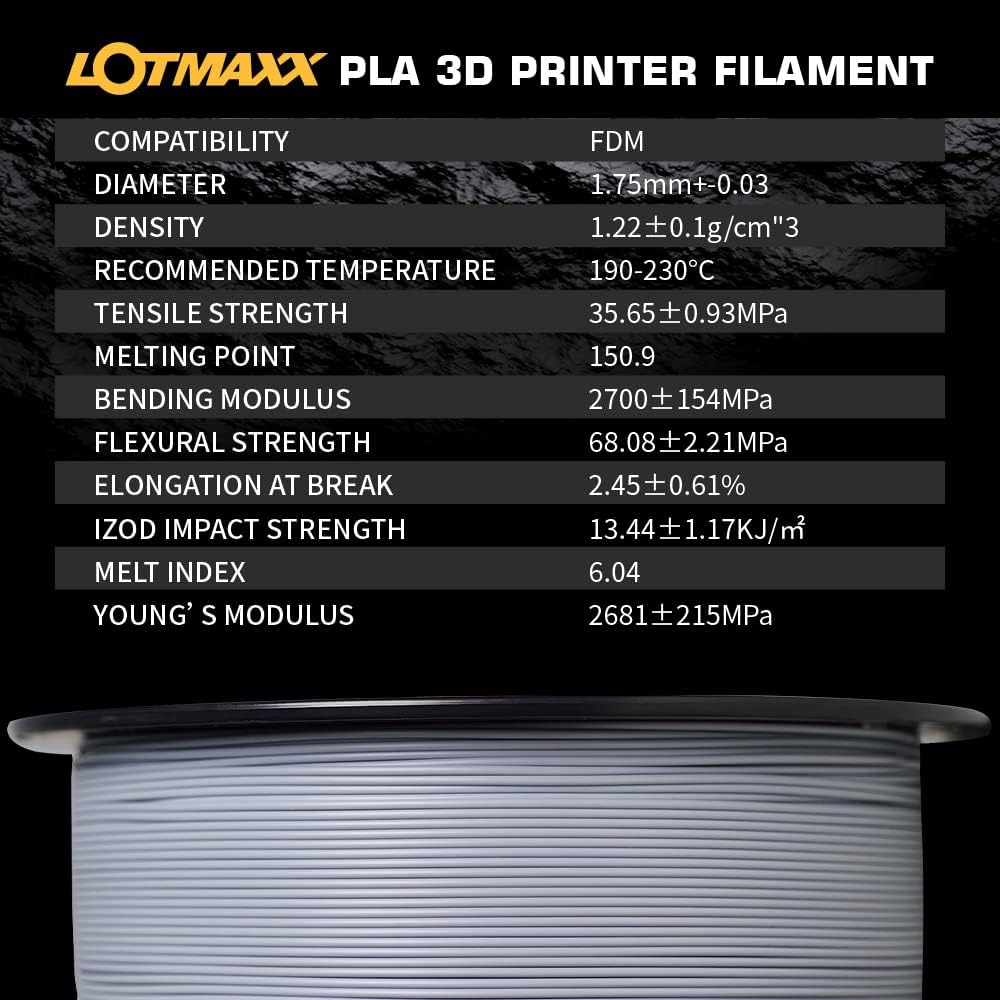 Filamento PLA de 0.069 pulgadas para impresora 3D, carrete de 2.2 libras, precisión dimensional +- 0.001 pulgadas, se adapta a la mayoría de