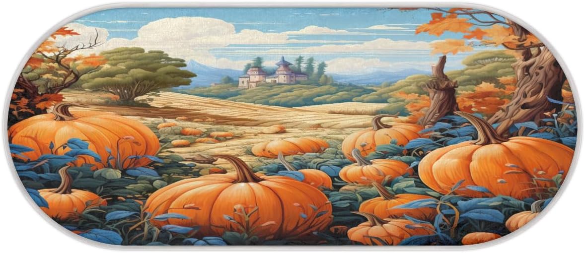 cfpolar Fall Maple Leaves Pumpkins Bathroom Rugs Non-Slip Bath Rug Microfiber Bath Mat Absorbent Kitchen Mats and Rugs Machine Washable Oval Plush