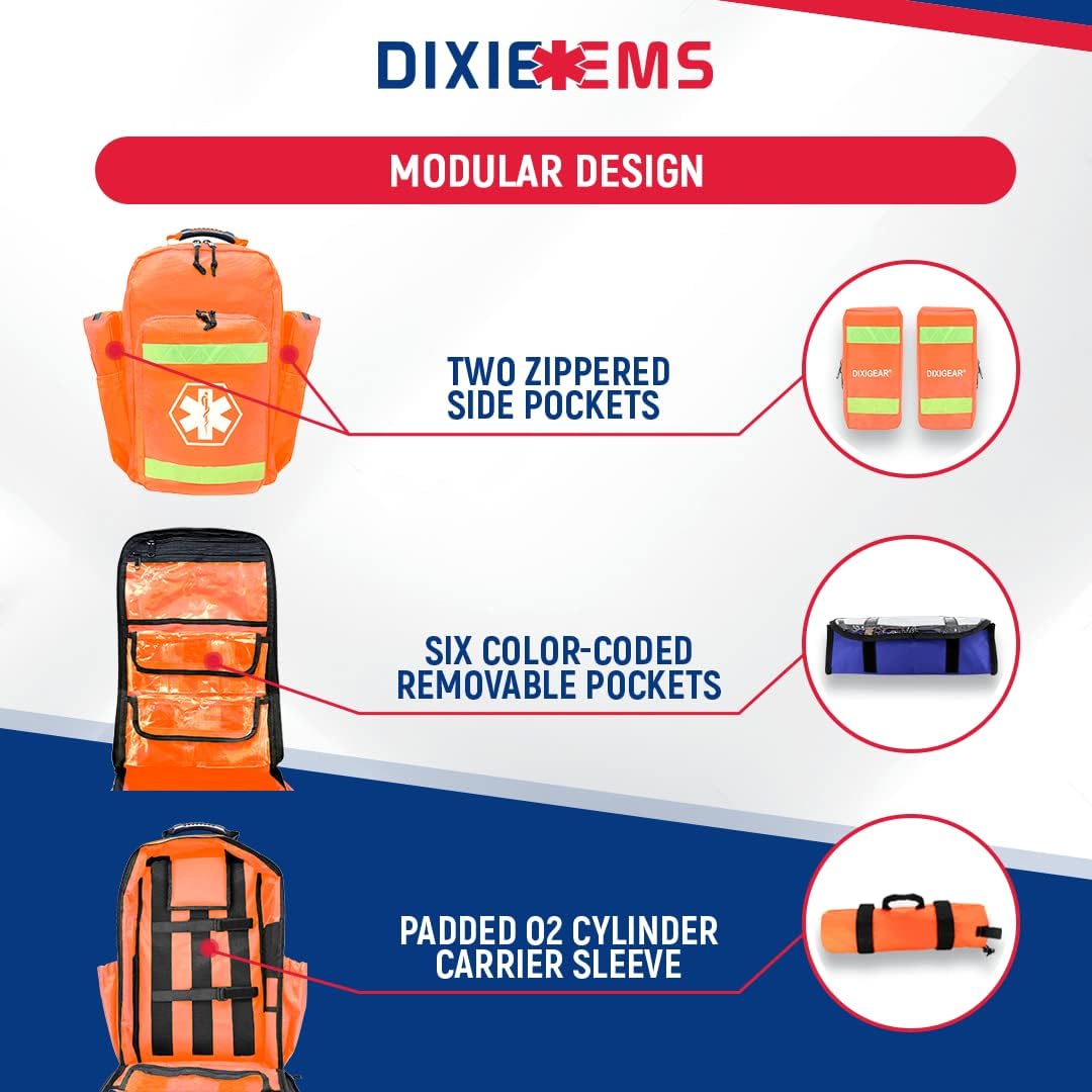 Dixie EMS Mochila Ultimate Pro Trauma O2 con diseño de bolsa modular, bolsa de oxígeno para primeros auxilios y médicos, naranja, Naranja