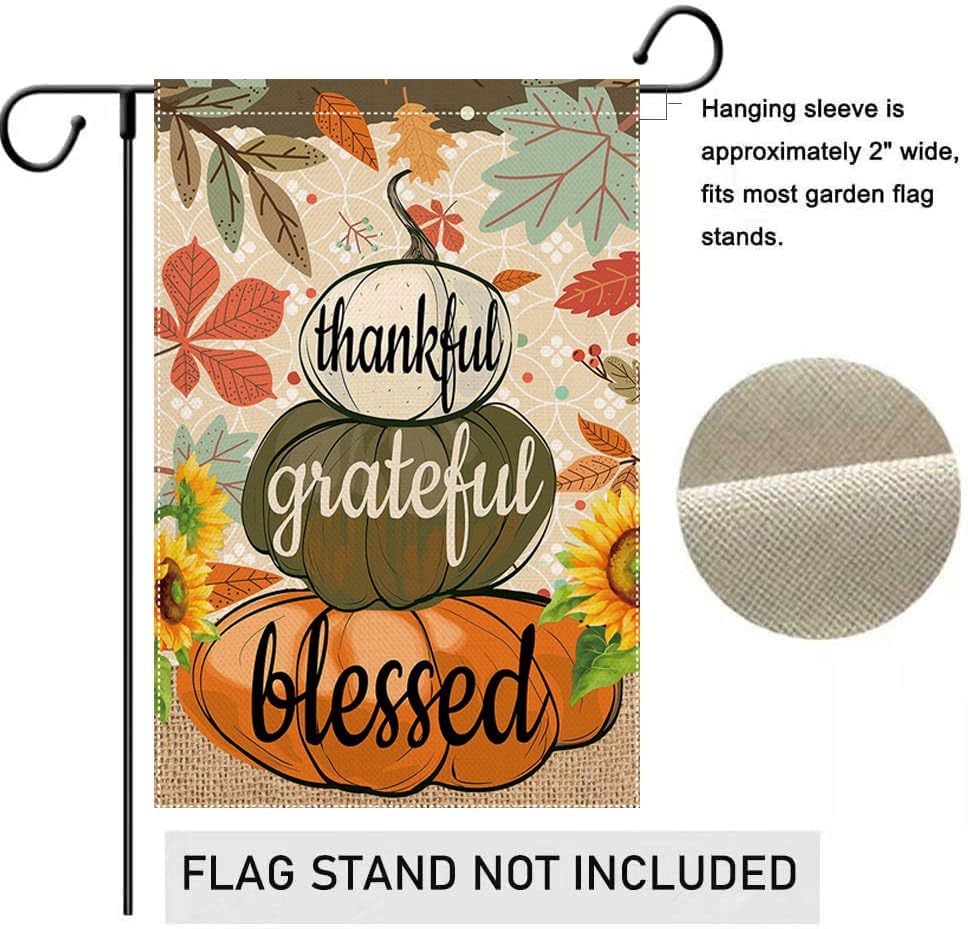 Bandera de jardín de bienvenida de otoño de 12.5 x 18 pulgadas, diseño de calabaza bendita agradecida, decoración de doble cara para decoración de