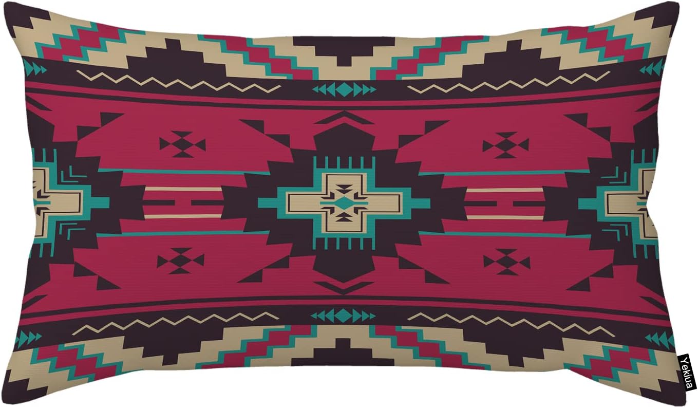 Yekiua Funda de almohada con patrón étnico, patrón tribal nativo del suroeste de América, funda de cojín rectangular para cama, sofá, tamaño King,
