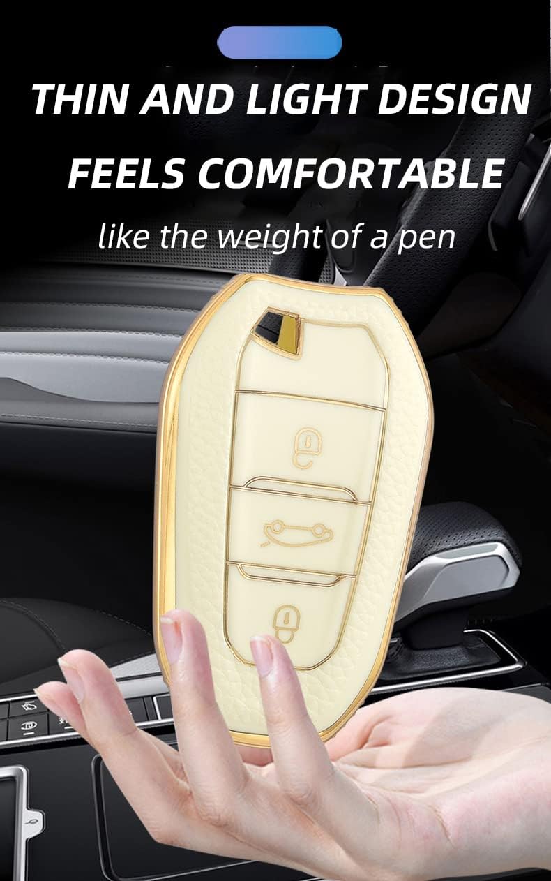 HIBEYO Funda de cuero para llavero Peugeot Smart de 3 botones para Peugeot 308 408 508 2008 3008 4008 5008 5008 Accesorios Funda para llave de coche