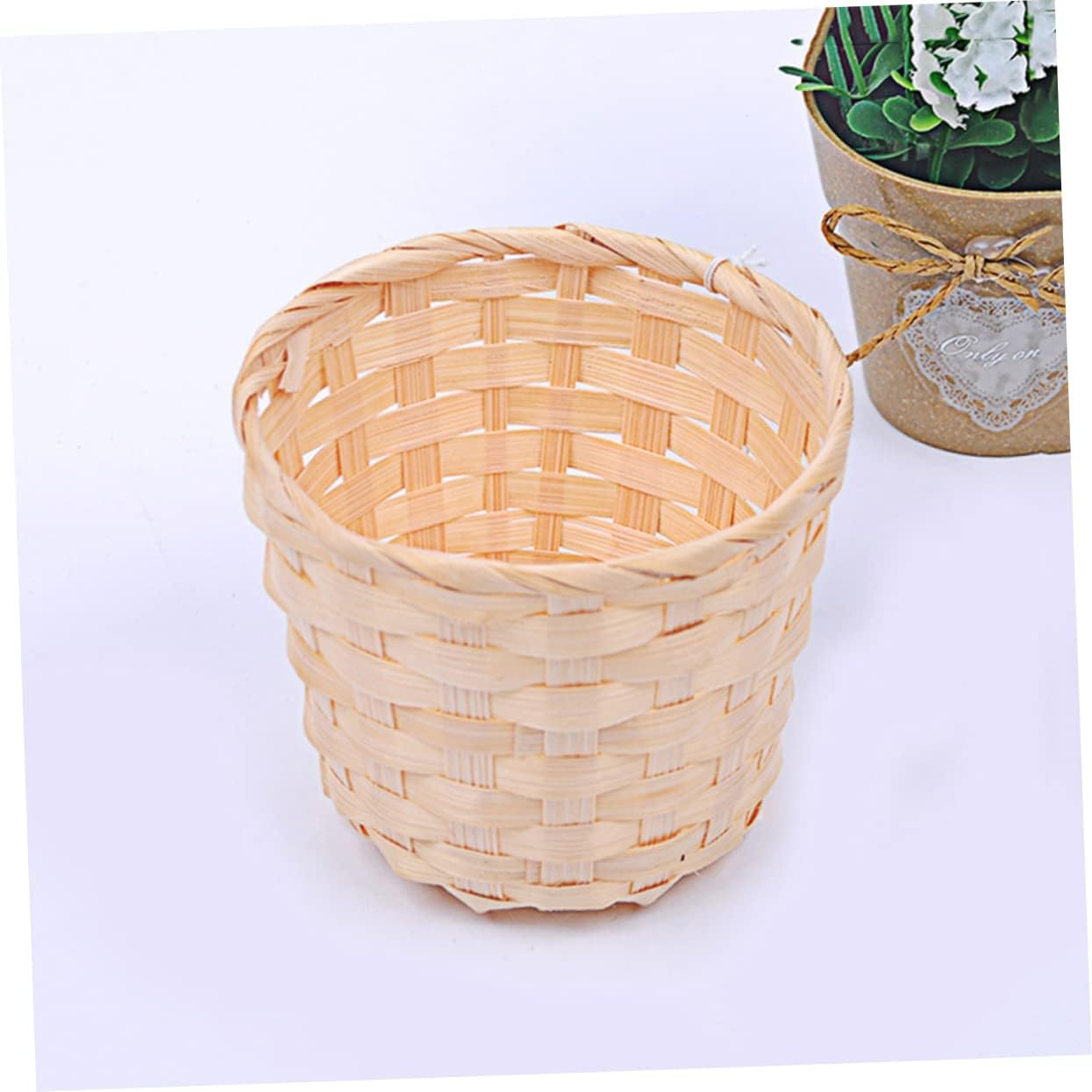 Cabilock Cesta de almacenamiento tejida redonda de 8 piezas, cesta tejida redonda, cesta de almacenamiento tejida, cesta de flores en miniatura,
