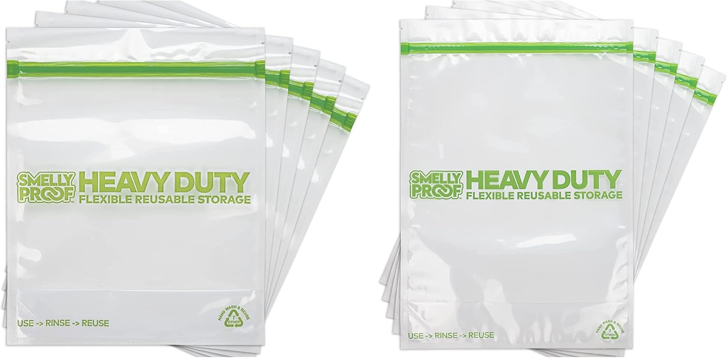 SMELLY PROOF Bolsas de almacenamiento reutilizables transparentes a prueba de olores, paquete de 10 unidades, extra grandes (12 x 16 pulgadas) y