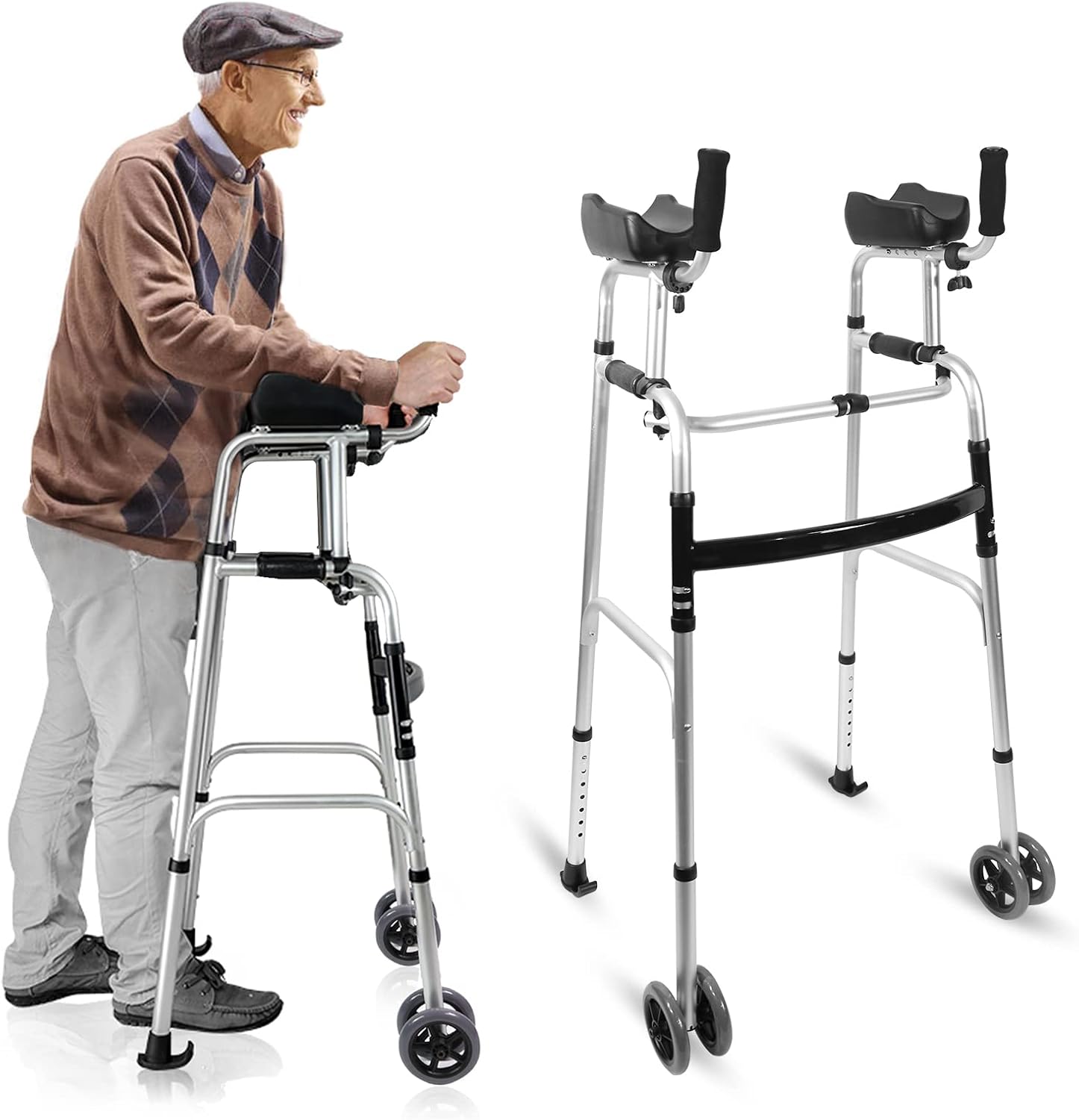 Andador IP plegable con almohadilla para reposabrazos, andadores de aluminio ajustables en altura, andador estándar para personas mayores, ancianos,