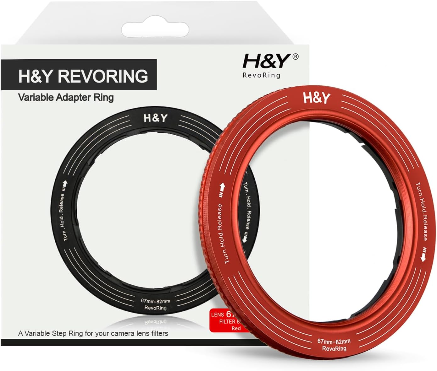 H&Y Adaptador de anillos escalonados variables, anillo elevador para lentes de filtro, anillo de 2.638-3.228 in a 3.228 in, rojo