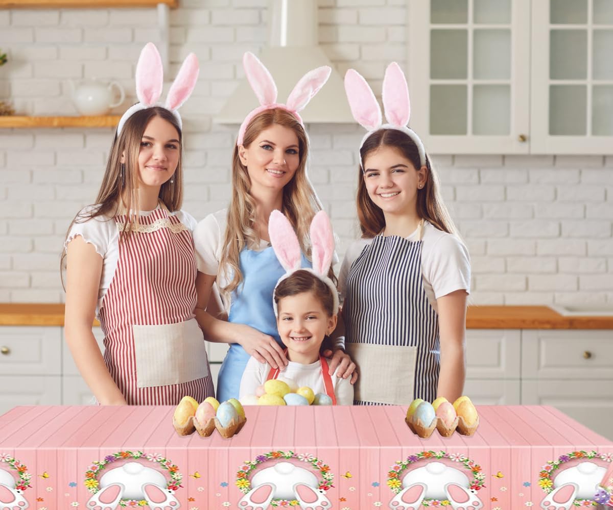 Paquete de 3 manteles de Pascua, mantel de huevos de conejo de Pascua, mantel rectangular de plástico desechable de 54 x 108 pulgadas, para
