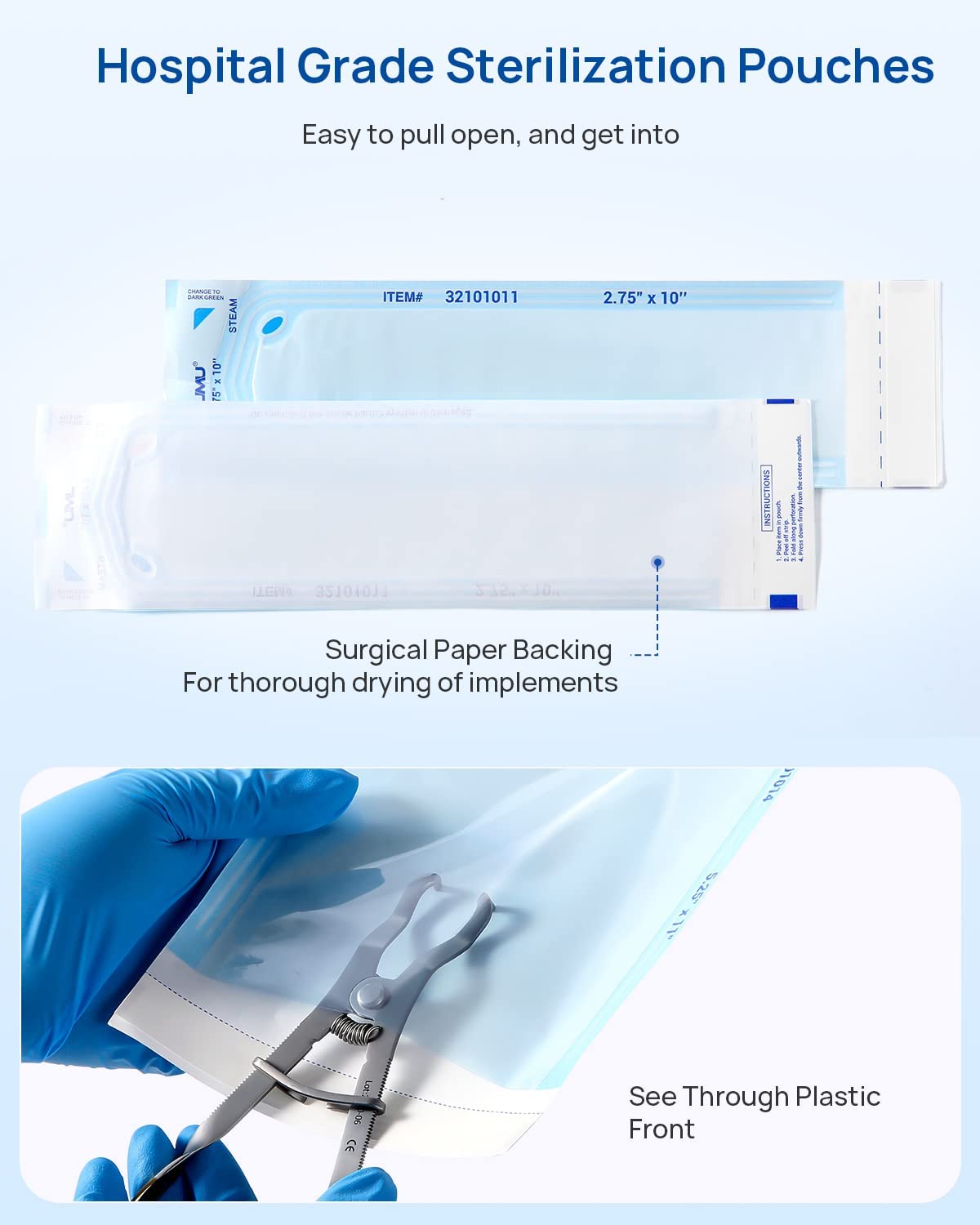 JMU Bolsas de esterilización autosellantes 2.75 “x 10”, 2000caja (10 cajas)